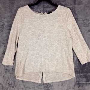 W5 Sweater Womens Medium Beige Gray Textured Knit High Low Back Zip Pullover